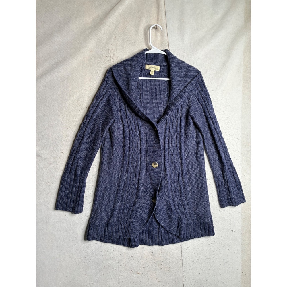 Cabelas Blue Cable Knit Shawl Collar Cardigan Sweater L77SW037 Mens Large